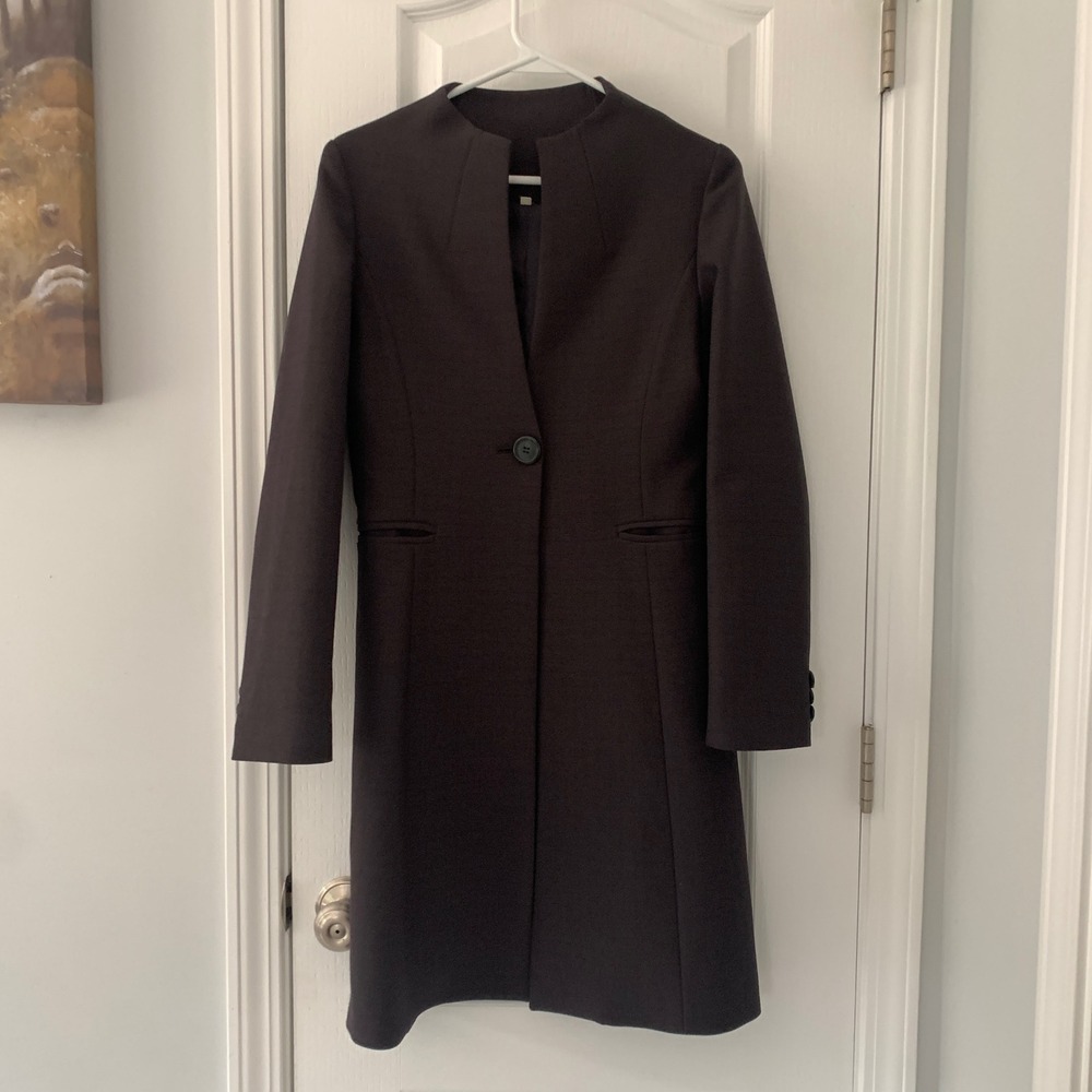 Korean Designer Minimalist Longline Single Button Coat Dark Brown Size 55 Small